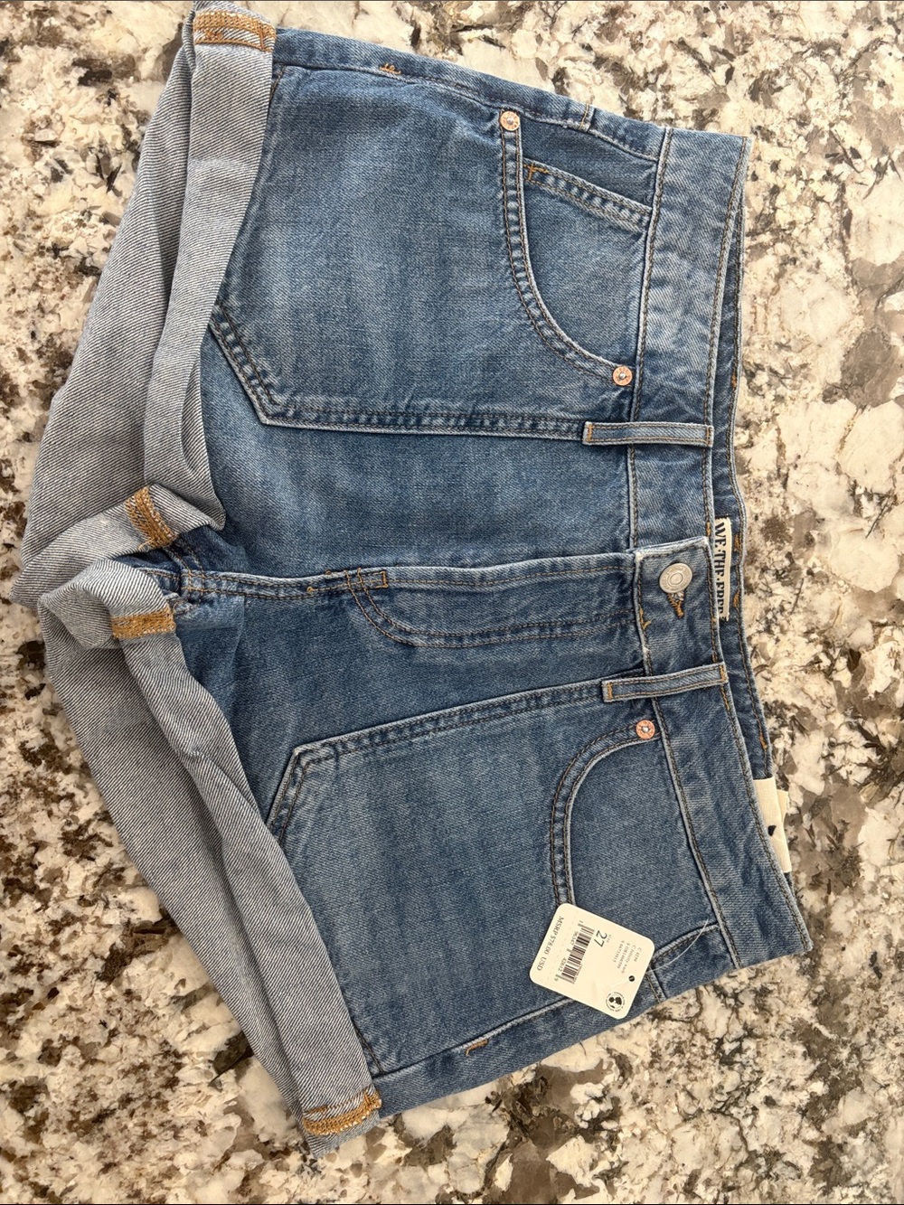 We The Free Washed Blue Cuffed Denim Shorts
